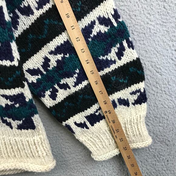 Vintage Mens Hand Knit Print Sweater Chunky Wool Winter size L - Picture 6 of 9